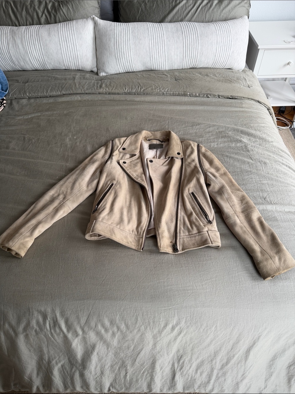 Muubaa Beige Suede Moto Jacket